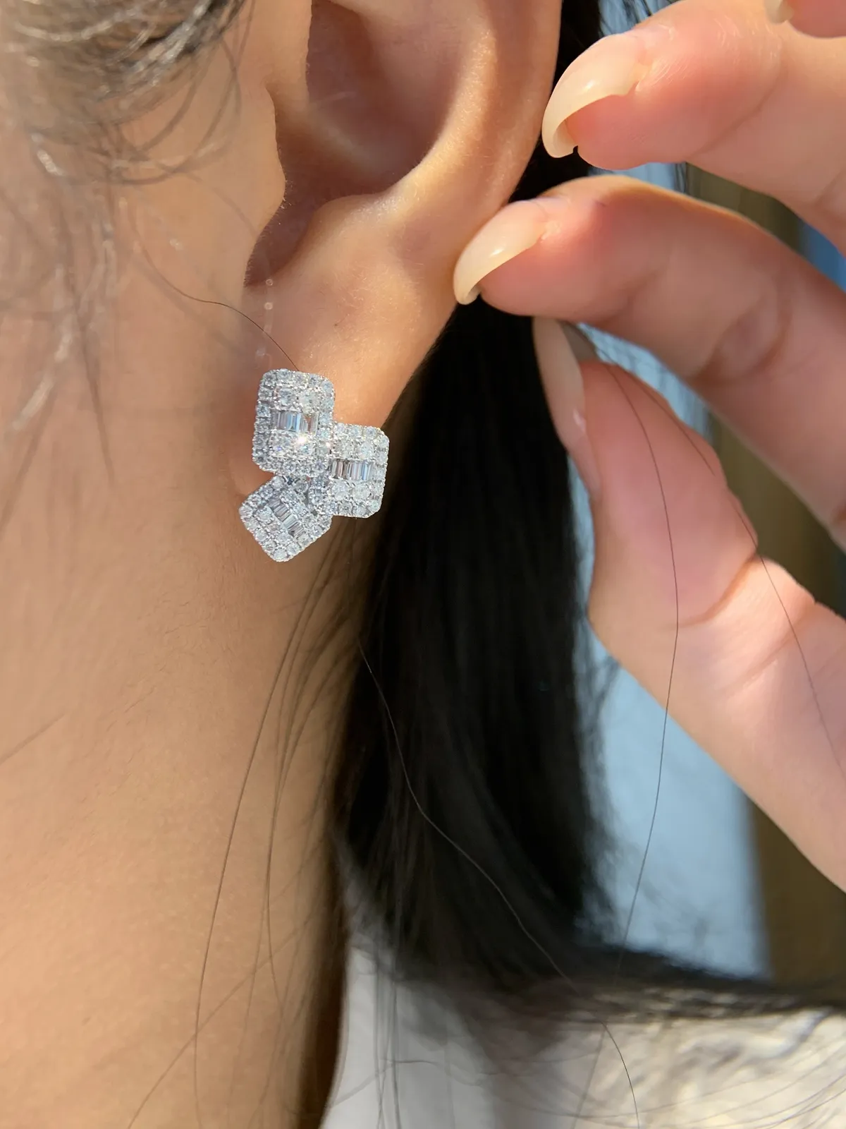 Square Trio Diamond Earrings